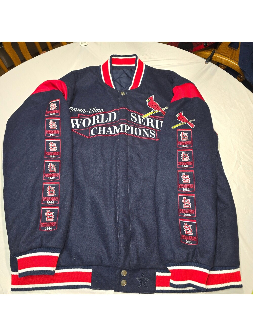 St Louis Cardinals JH Design Reversible Jacket Wool Quilted World Series XXL